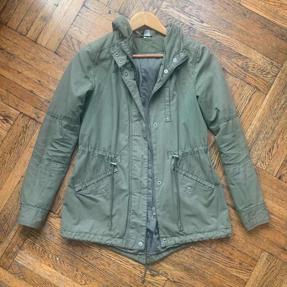 H&m green parka coat